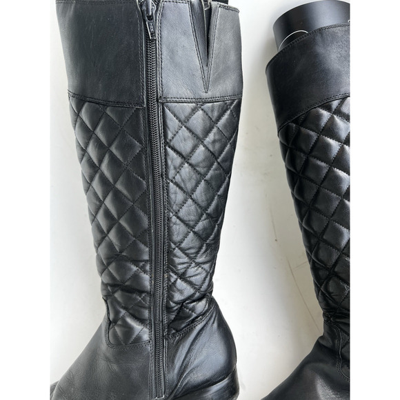 Corso Como 1" Flat tall black leather Quilted boots zipper comfort Size 9 M - Picture 7 of 13